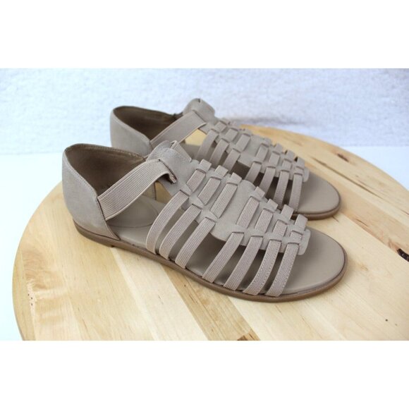 Eileen Fisher Sandals 6.5 Beige Gladiator Strappy Comfort Flat Minimalist - Picture 1 of 13
